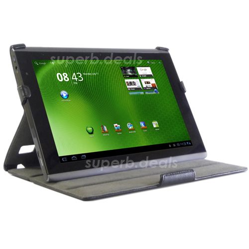   Leather Case Cover & Stand For Acer Iconia Tab A500 A501 Black  
