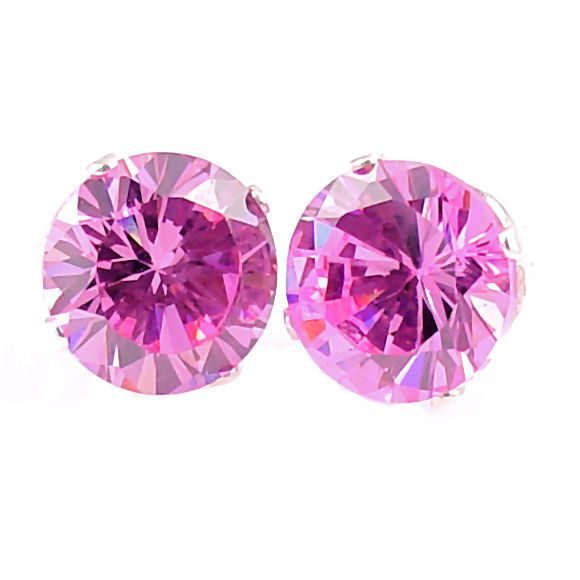 10mm created Pink Sapphire Stud Earrings 925 SS 8.0ct  