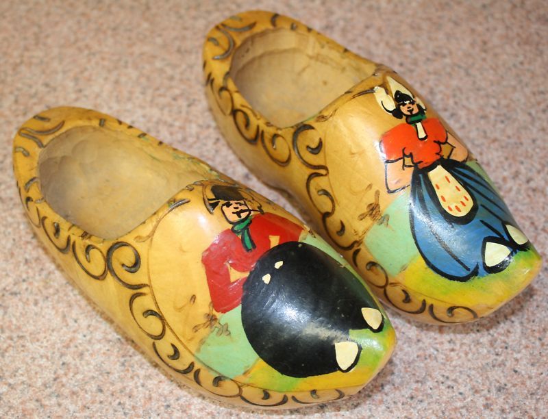 Antique Wood Hand Carved Wooden Shoes Childs Holland  