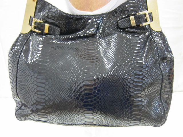 NEW Michael Kors Kingston Black Python Embossed Leather Shoulder Bag 