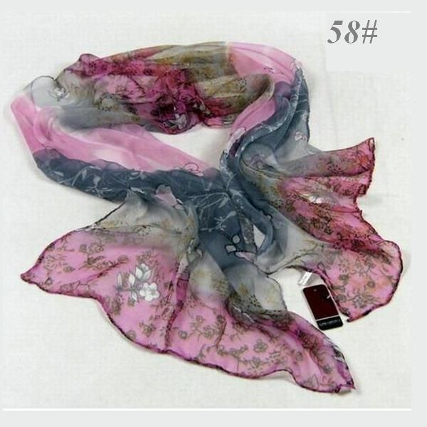 PROMOTION 100% high quality silk floral light soft long scarf blue 