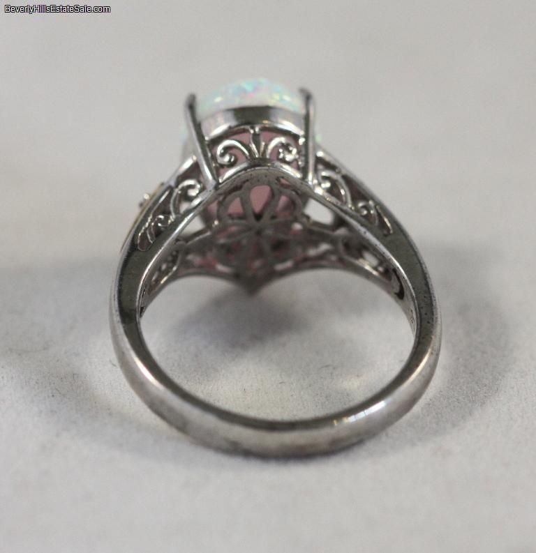 Fiery Pear Shaped Opal Diamonds 14k Gold & Silver Ring  