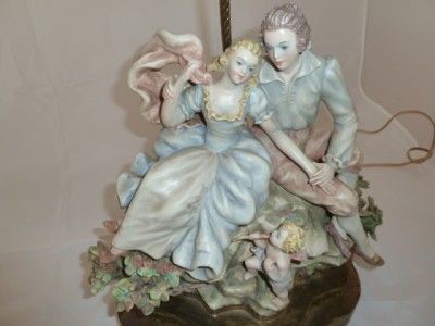 Pair Lovely Old Bisque Victorian Lady Gentleman Figurines as Lamps one 