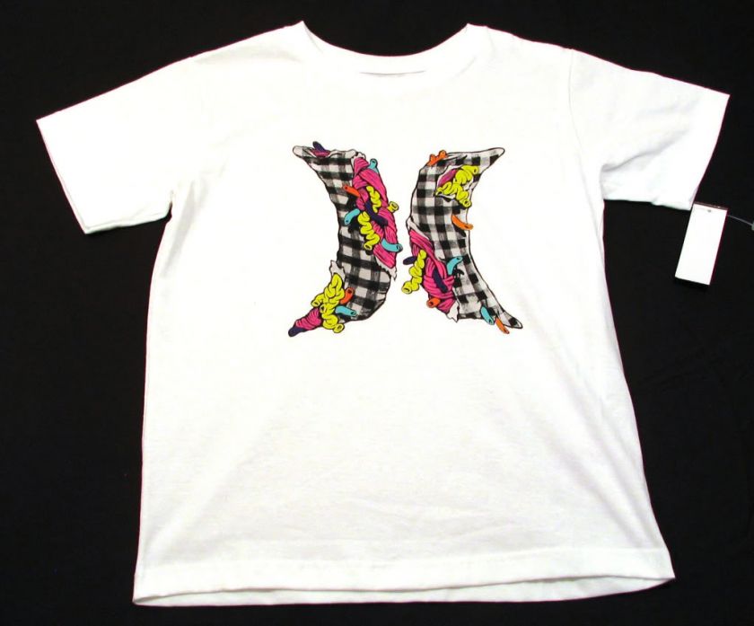 Hurley White/Black Plaid/Neon Tee Shirt Boys NWT $22  