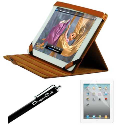 Apple iPad 2 Brown Multi Viewing Angle Stand Leather Case Cover Combo 