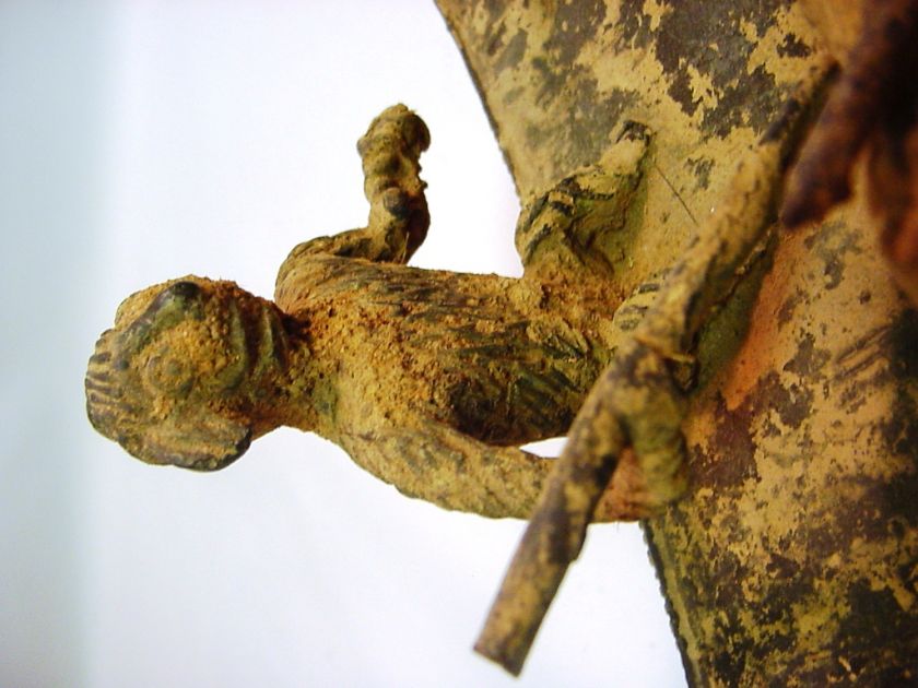 Antique FOLK ART Primitive Tooled Bronze NAGALAND India Statue Hunting 