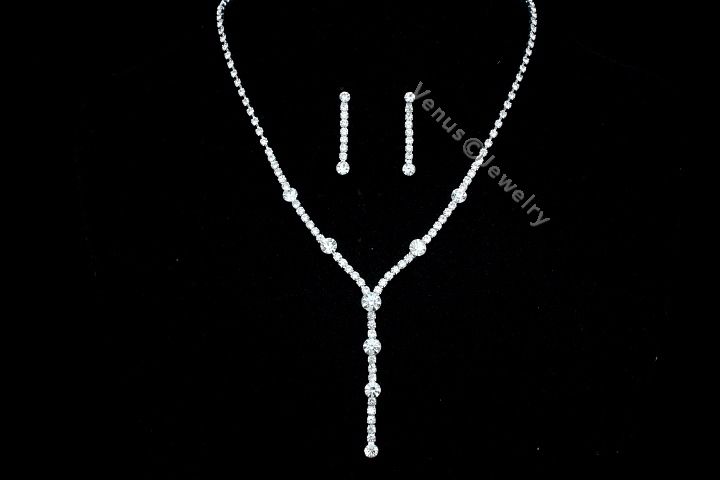 Bridal Rhinestone Crystal Wedding Prom Necklace Earrings set 1251 