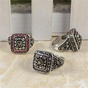   10pcs Vintage Silver Plated Square Emperor Crystal Rings R129  