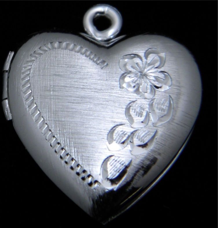   .925 Hand Engraved Heart Locket w/ Flowers 20mm New Old Stock  