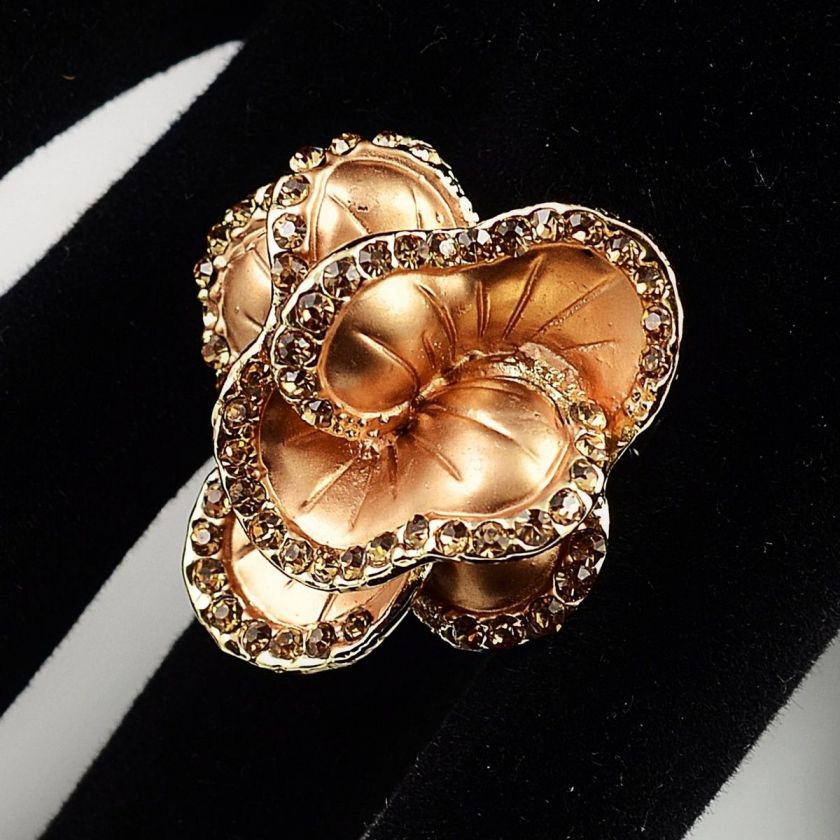 Fashion Amber Flower Rhinestones Stretch Elastic Ring FREE Gift Pouch 