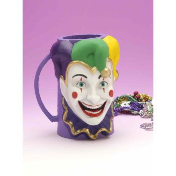 Funny MARDI GRAS COURT JESTER BEER MUG Big Clown Cup Costume Party 